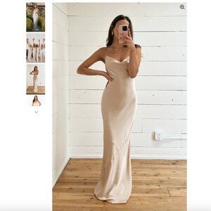 SHOW ME YOUR MUMU Tuscany Maxi Slip Dress, Champagne Luxe Satin, XXS